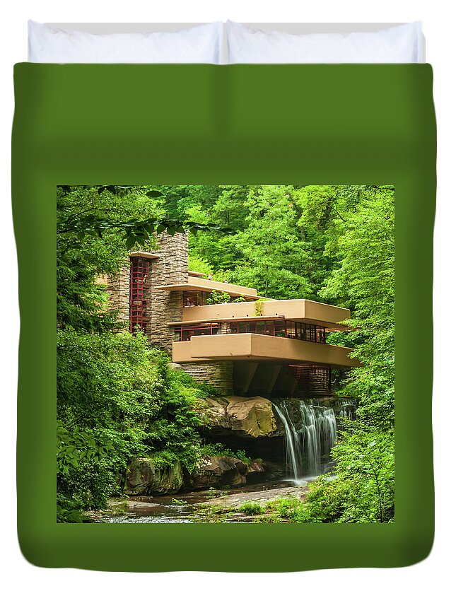 Building Duvet Cover featuring the photograph The Falling Waters - by Franks Lloyd Wright by Louis Dallara