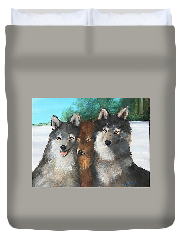 Wolf Duvet Cover featuring the painting The Family by Deborah Naves