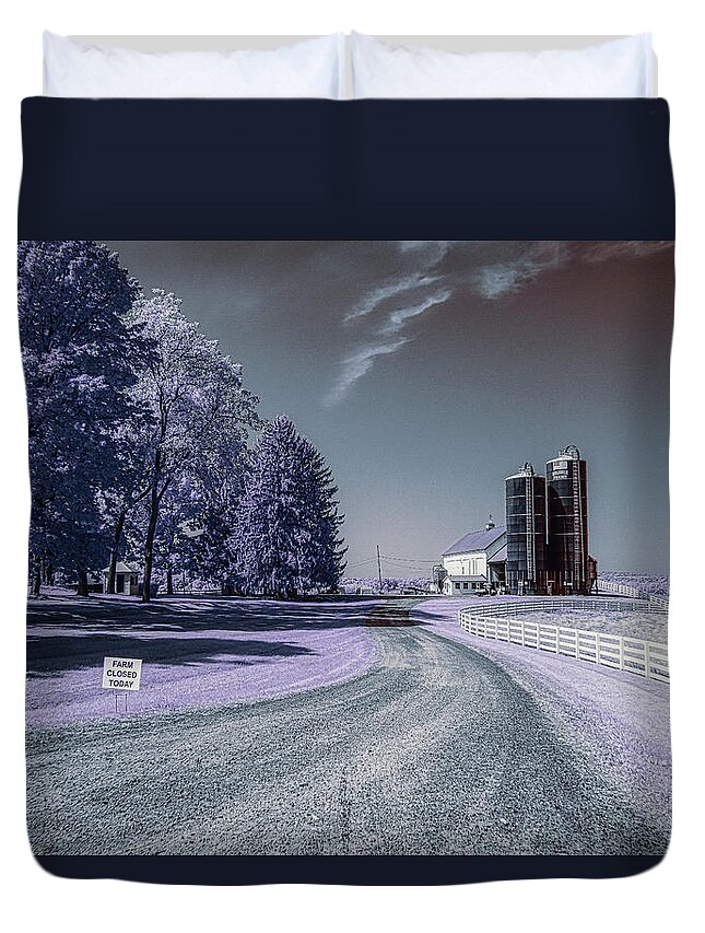 Infrared Photography Duvet Cover featuring the photograph The Farm by Penny Polakoff
