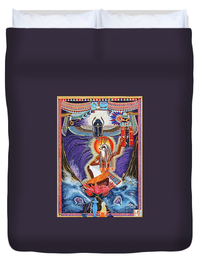 Ra Duvet Cover featuring the mixed media The Father Ra by Ptahmassu Nofra-Uaa