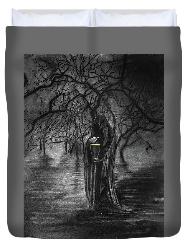 Gothic Art Duvet Cover featuring the drawing The Final Journey by Nadija Armusik