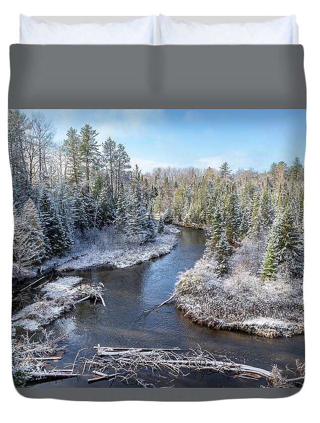 River Duvet Cover featuring the photograph The First Dusting of Snow by Robert Carter