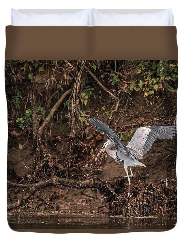 Heron Duvet Cover featuring the photograph The Fisherman by DArcy Evans