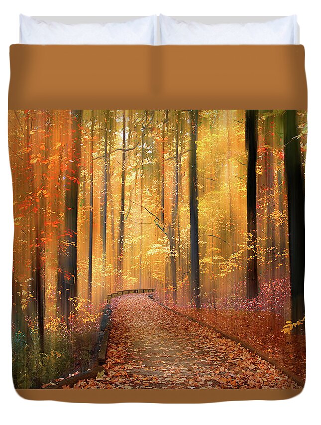 Forest Duvet Cover featuring the photograph The Flickering Forest by Jessica Jenney
