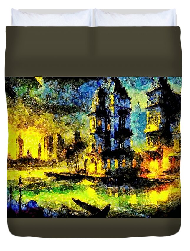 The Flood At French Marina Duvet Cover featuring the digital art The Flood at French Marina by Caito Junqueira