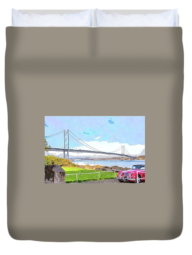 The Forth Suspension Bridge Duvet Cover featuring the digital art The Forth Suspension Bridge by SnapHappy Photos