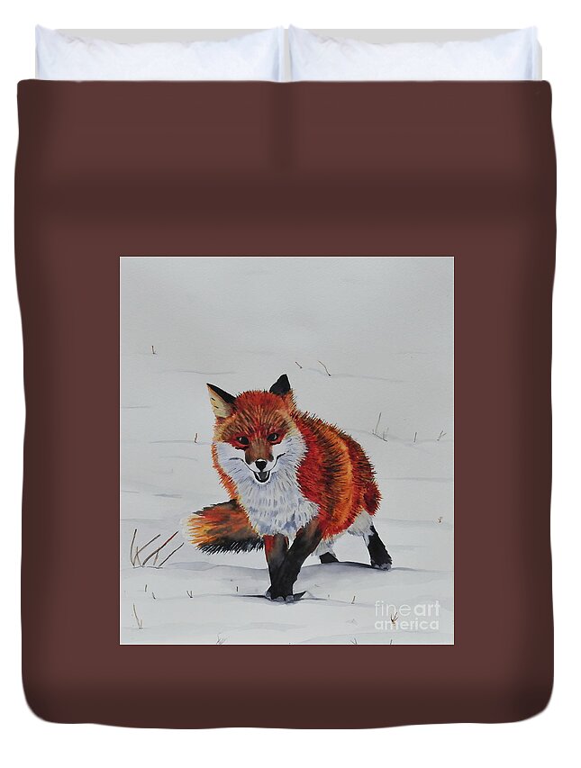 Fox Duvet Cover featuring the painting The Fox in Winter by John W Walker