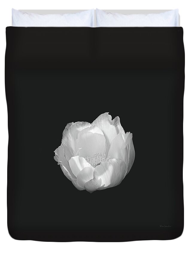 White Flower Duvet Cover featuring the photograph The Fragile Beauty of Solitude by Wim Lanclus