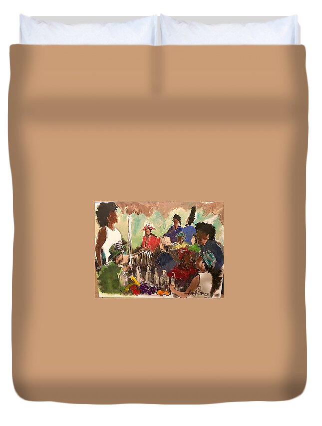  Duvet Cover featuring the painting The Gathering by Angie ONeal