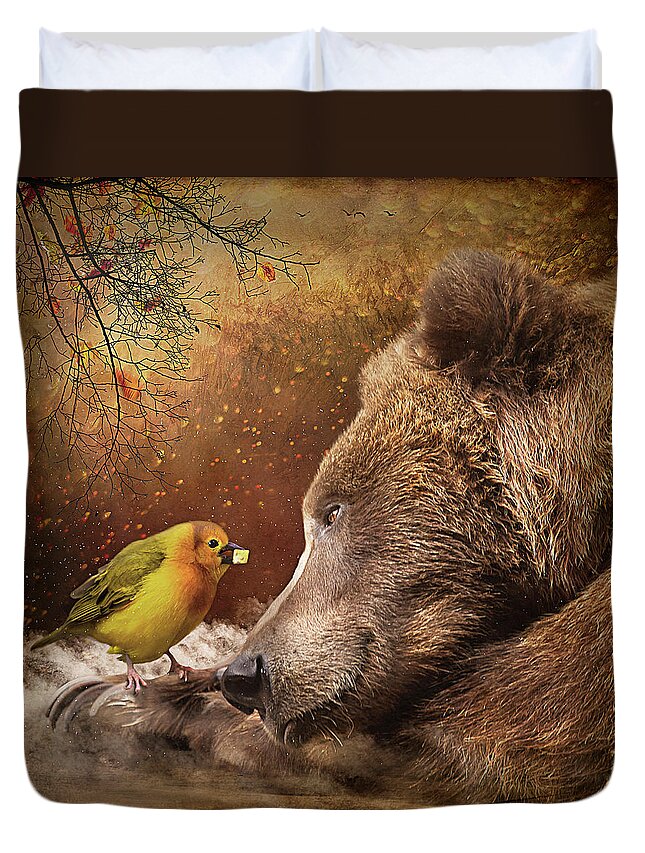 Bear Duvet Cover featuring the digital art The Gift by Maggy Pease