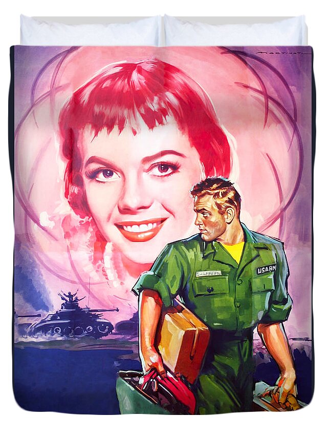 Girl Duvet Cover featuring the painting ''The Girl He Left Behind'', 1956, movie poster painting by Luigi Martinati by Movie World Posters