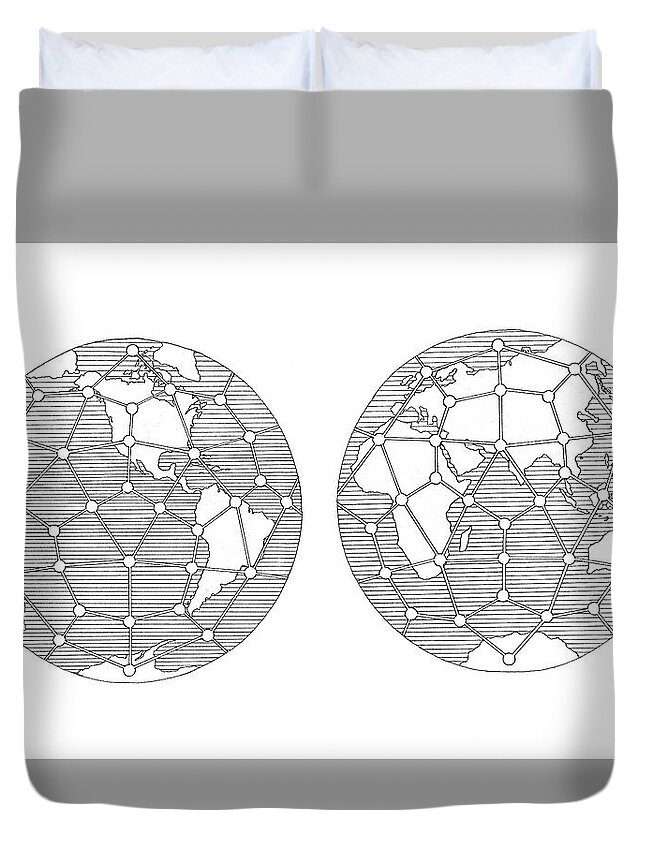 Global Grid Duvet Cover featuring the drawing The Global Grid by Trevor Grassi