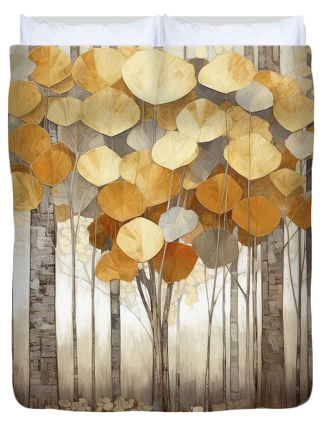 Tree Duvet Cover featuring the painting The Golden Tree by Tina LeCour