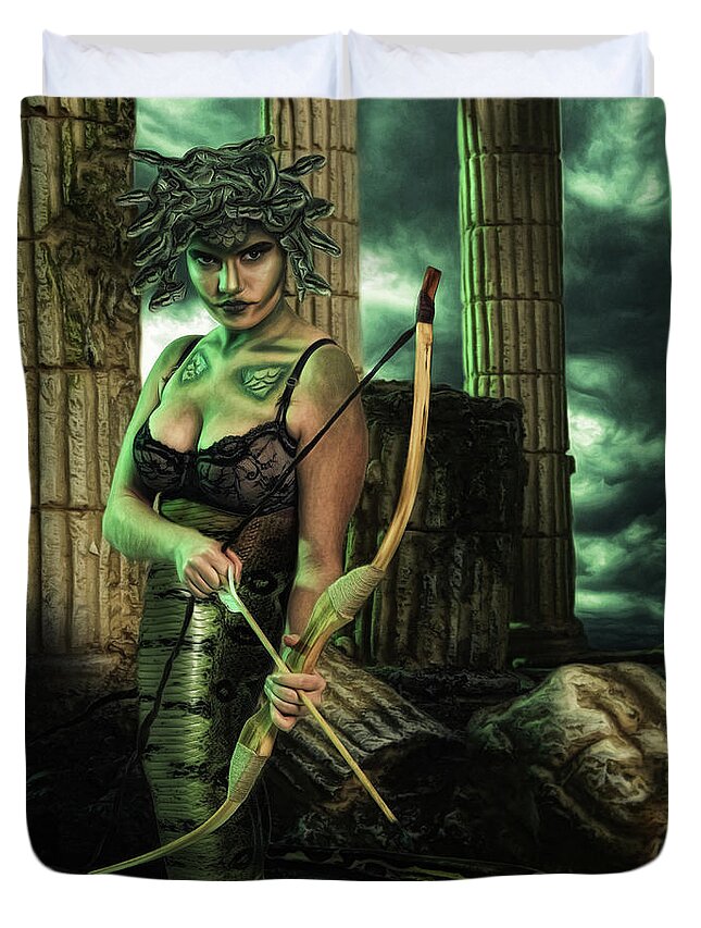 Medusa Duvet Cover featuring the digital art The Gorgon by Brad Barton