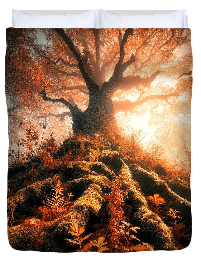Pin Oak Duvet Cover featuring the photograph The Grandeur of Fall by Bill and Linda Tiepelman