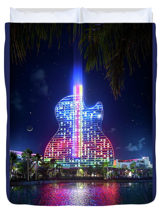Hard Rock Hotel Duvet Cover featuring the photograph The Guitar Hotel at Seminole Hard Rock by Mark Andrew Thomas