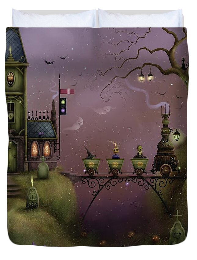 Halloween Art Duvet Cover featuring the painting The Halloween Express by Joe Gilronan