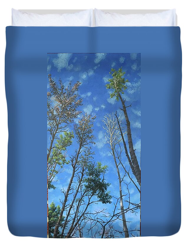 Trees Duvet Cover featuring the painting The Heights by Don Morgan