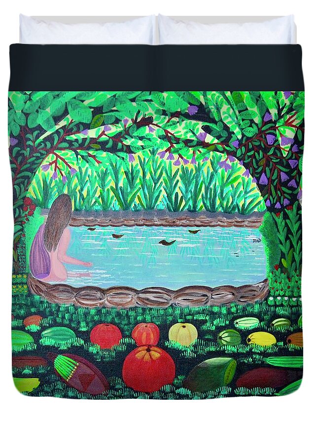 All Products Duvet Cover featuring the painting The Hidden Water by Lorna Maza