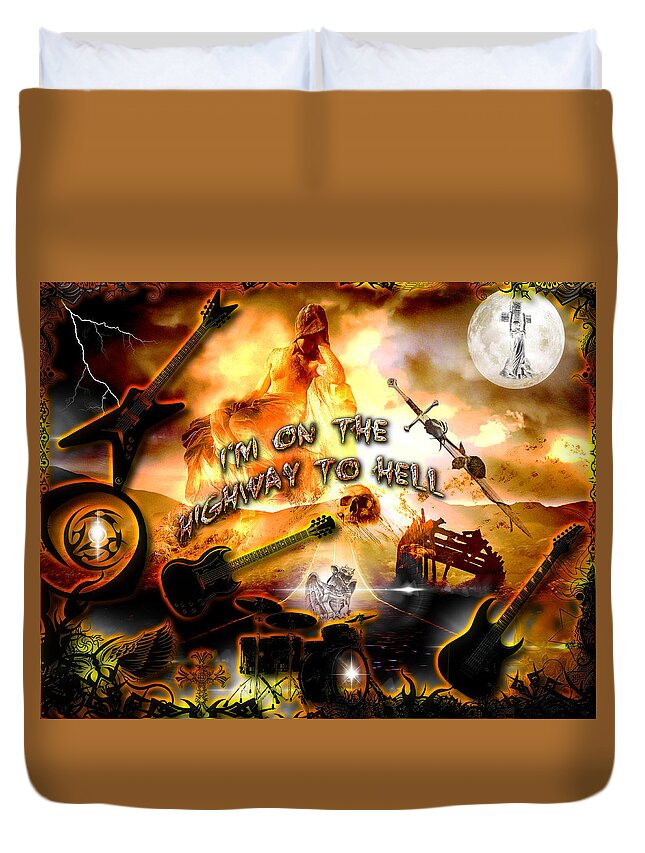 Classic Rock Duvet Cover featuring the digital art The Highway To Hell by Michael Damiani