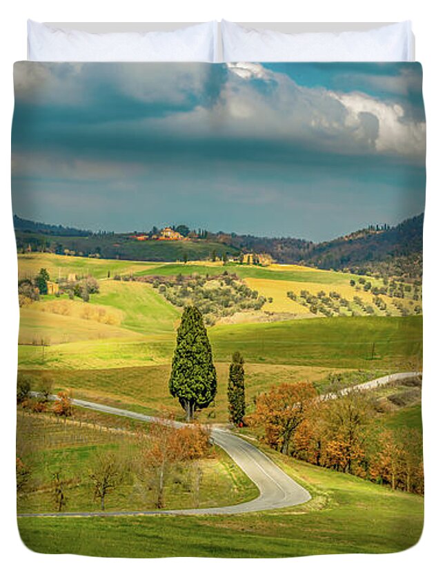 Tuscany Duvet Cover featuring the photograph The Hills Are Alive In Tuscany by Marcy Wielfaert