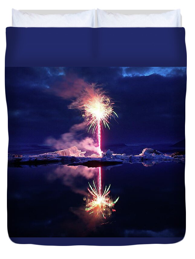 Fireworks Duvet Cover featuring the photograph The ice candle by Christopher Mathews