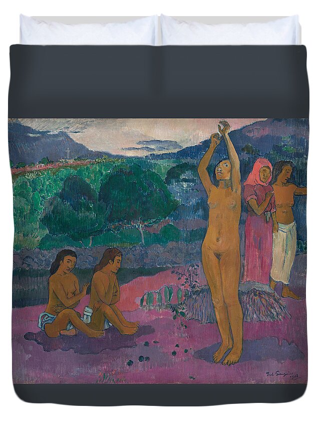  Duvet Cover featuring the painting The Invocation by Paul Gauguin