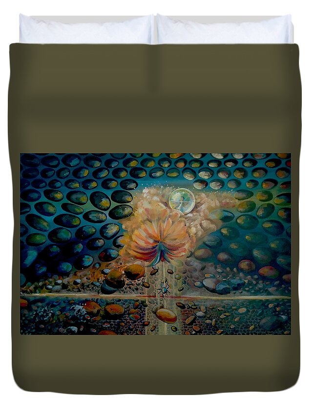 Pop-surrealism Duvet Cover featuring the painting The Itsy Bitsy Spider by Mindy Huntress