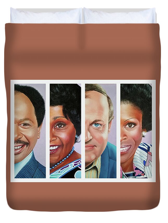 Tv Sitcom Duvet Cover featuring the painting The Jeffersons by Vic Ritchey