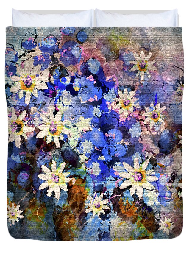 Flowers Duvet Cover featuring the painting The Joy Of Blue Flowers by Natalie Holland