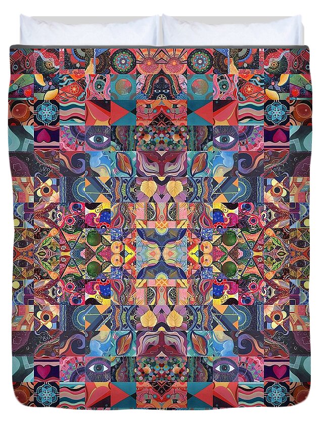 The Joy Of Design 64 Quadrupled 6 By Helena Tiainen Duvet Cover featuring the mixed media The Joy of Design 64 Quadrupled 6 by Helena Tiainen