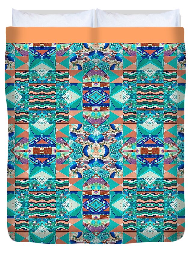 The Joy Of Design Mandala Series Puzzle 8 Arrangement 6 Quadrupled Inverted By Helena Tiainen Duvet Cover featuring the painting The Joy of Design Mandala Series Puzzle 8 Arrangement 6 Quadrupled Inverted by Helena Tiainen