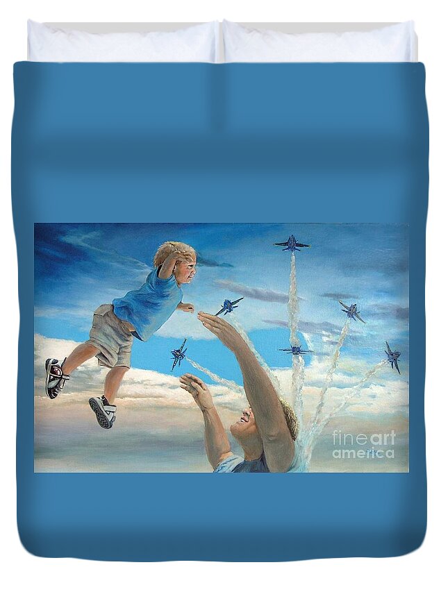 Play Duvet Cover featuring the painting The Joy of Flight by Merana Cadorette