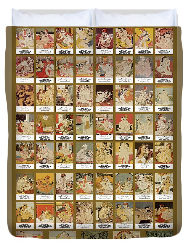 Kamasutra Duvet Cover featuring the digital art Kama Sutra Poster - 64 Sex Positions by Jean luc Comperat