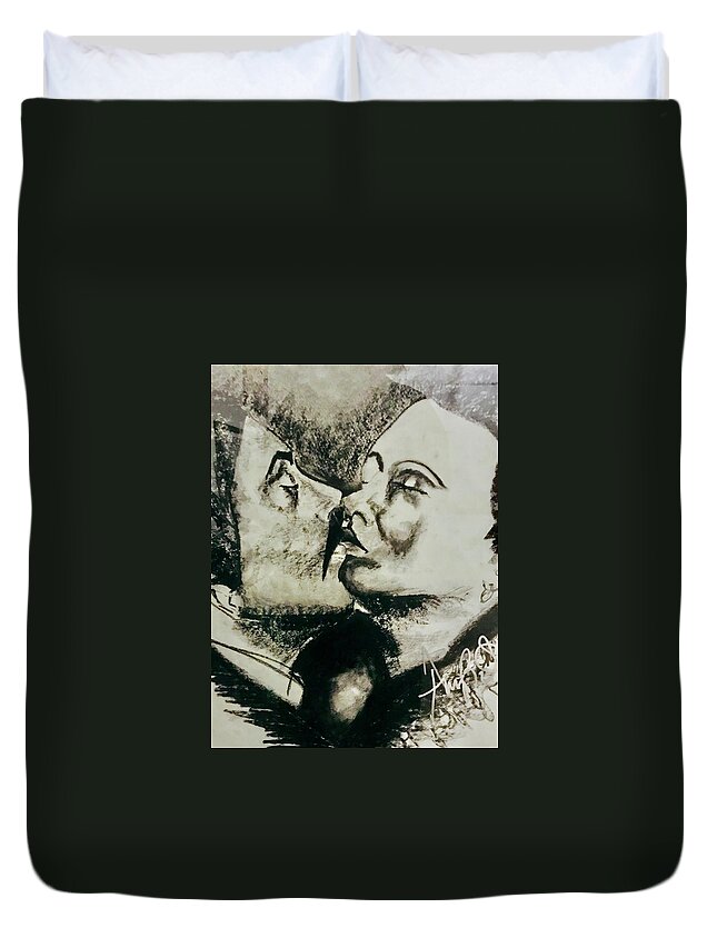  Duvet Cover featuring the drawing The Kiss by Angie ONeal