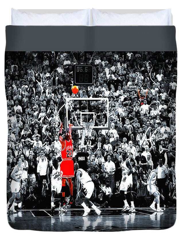 Michael Jordan Duvet Cover featuring the photograph The Last Shot 23i by Brian Reaves