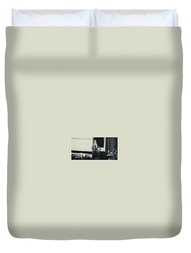 Poe Duvet Cover featuring the painting The Last Train To Nevermore by Jean Cormier