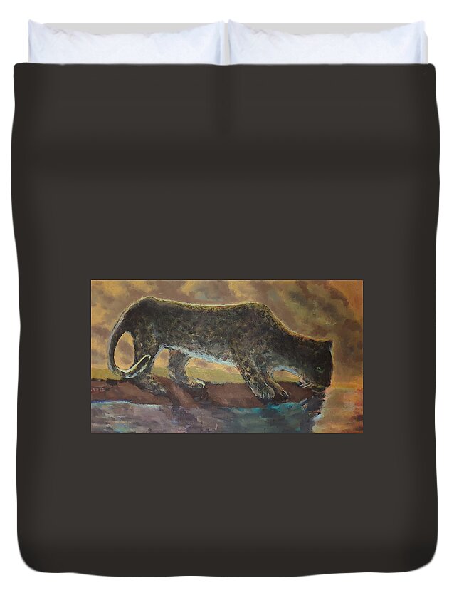 Leopard Duvet Cover featuring the painting The Leopard by Enrico Garff
