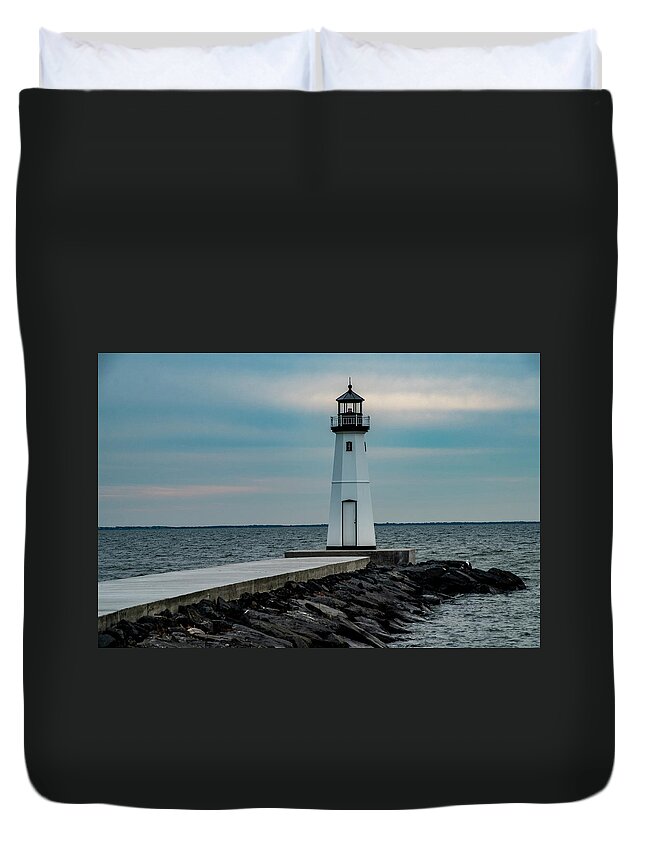 Jetty Duvet Cover featuring the photograph The Little Lighthouse by Cathy Kovarik