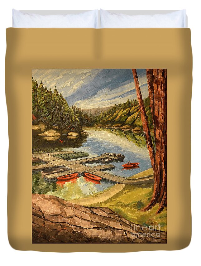 Loch Lomond Duvet Cover featuring the painting The Loch by PJ Kirk