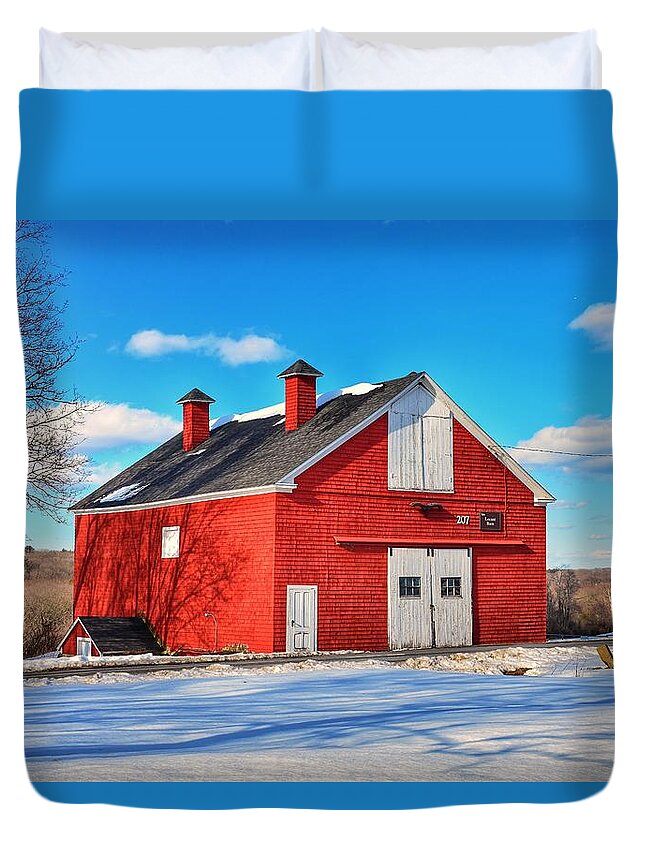 Red Duvet Cover featuring the photograph The Locust Barn by Monika Salvan