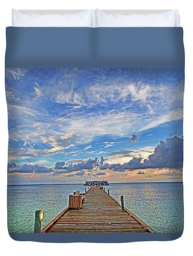 Pier Duvet Cover featuring the photograph The Long Walk by HH Photography of Florida