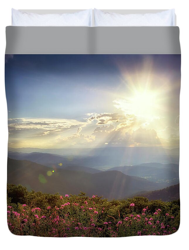 Shenandoah Duvet Cover featuring the photograph The Magic of Sunbeams - Shenandoah National Park by Susan Rissi Tregoning