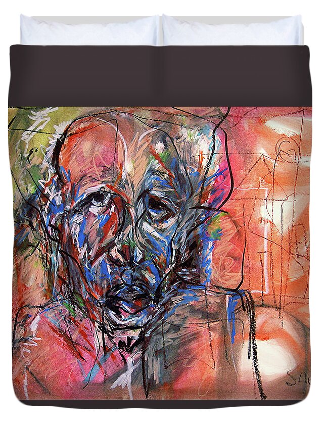African Art Duvet Cover featuring the painting The Man I See by Winston Saoli 1950-1995