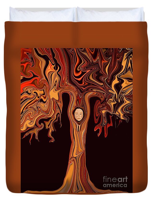 Abstract Tree Duvet Cover featuring the digital art The man within the tree by Elaine Hayward