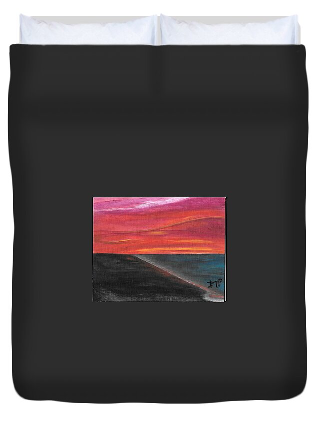 Sky. Sunset Duvet Cover featuring the painting The Meeting by Esoteric Gardens KN