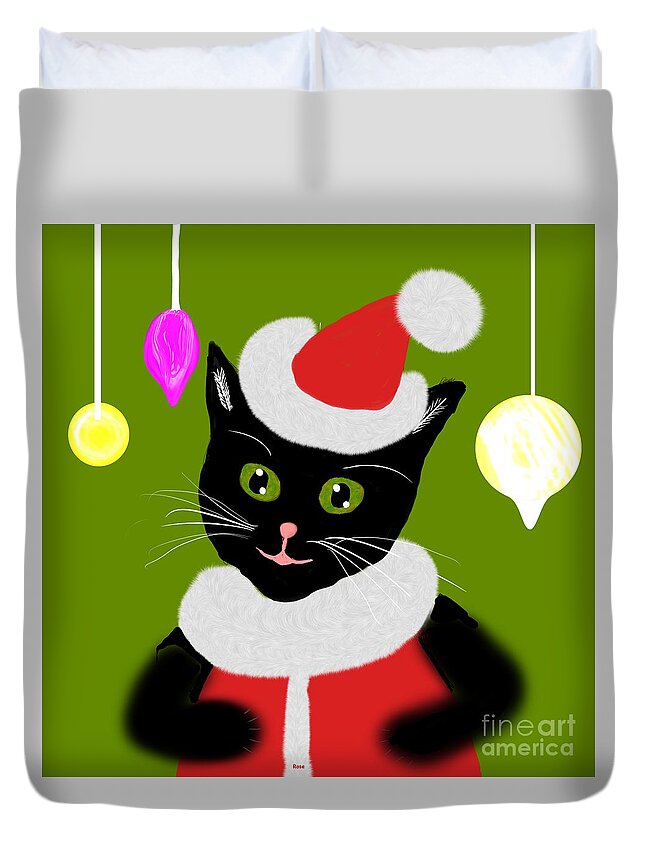 Black Cat Duvet Cover featuring the digital art The merry cat by Elaine Hayward
