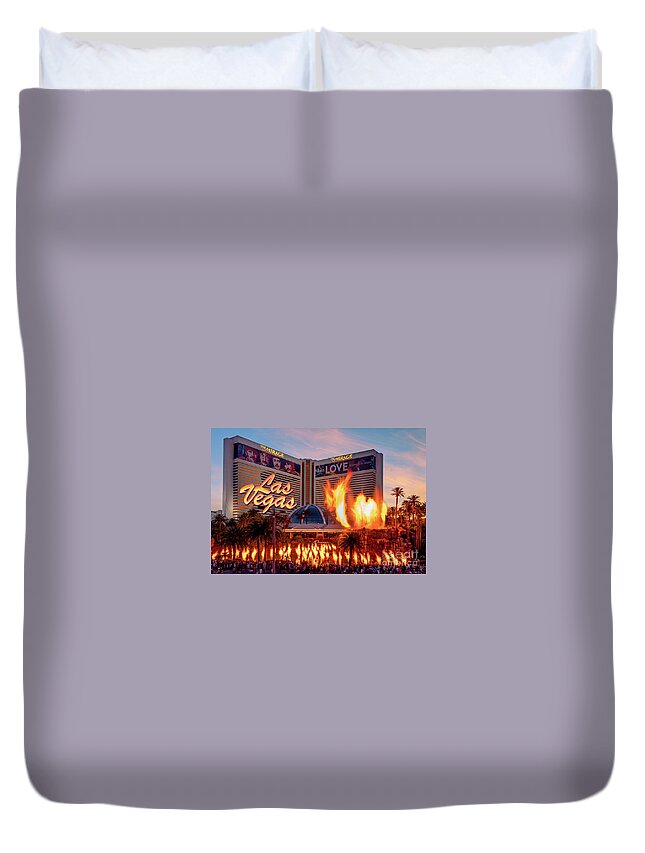 Post Card Duvet Cover featuring the photograph The Mirage Volcano at Sunset Post Card by Aloha Art