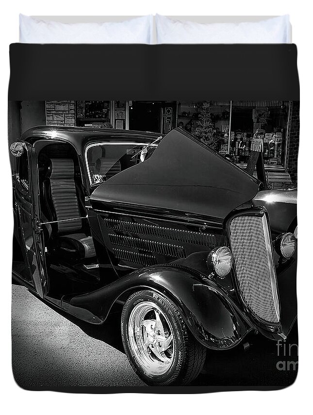 Vintage Duvet Cover featuring the photograph The Mobster Getaway Car by Shelia Hunt
