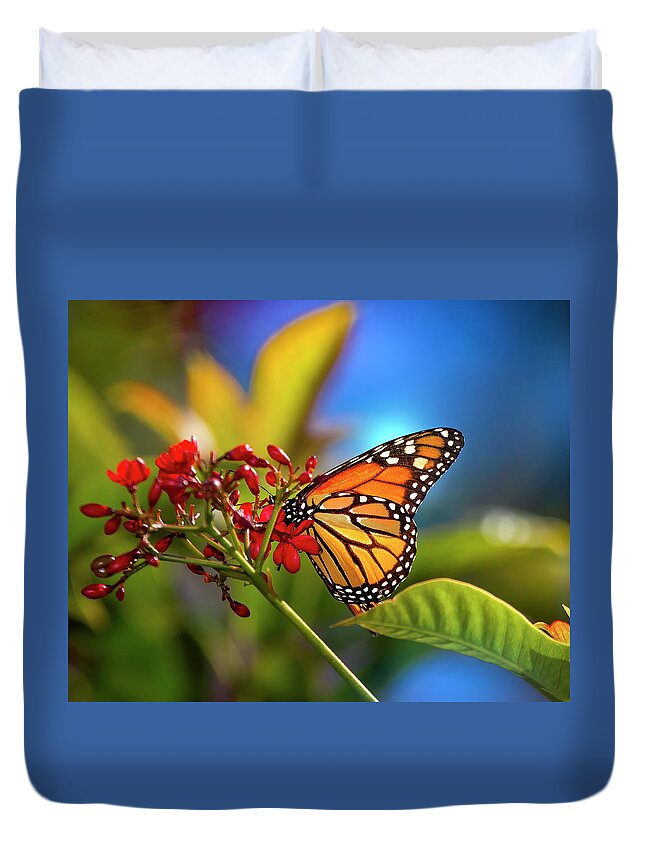 Butterfly Duvet Cover featuring the photograph The Monarch Butterfly by Mark Andrew Thomas